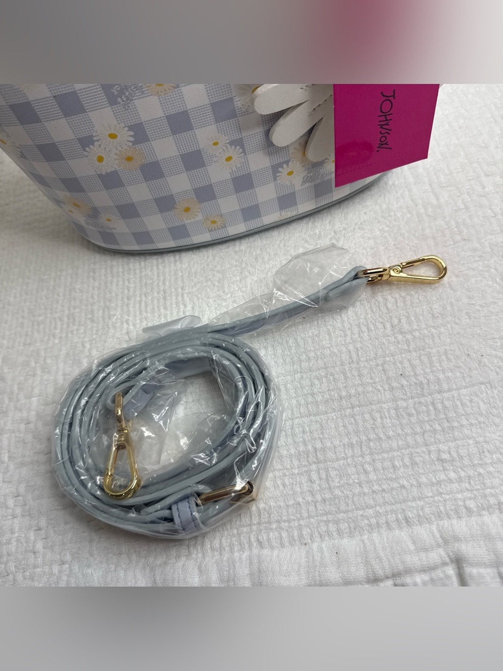 Betsey Johnson Blue Gingham Daisy XOBLOOM w/ Detachable Strap & Charm 🌼 - Picture 4 of 8